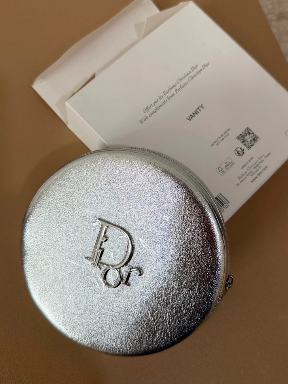 Dior GWP Metallic Silver Zippered Pouch